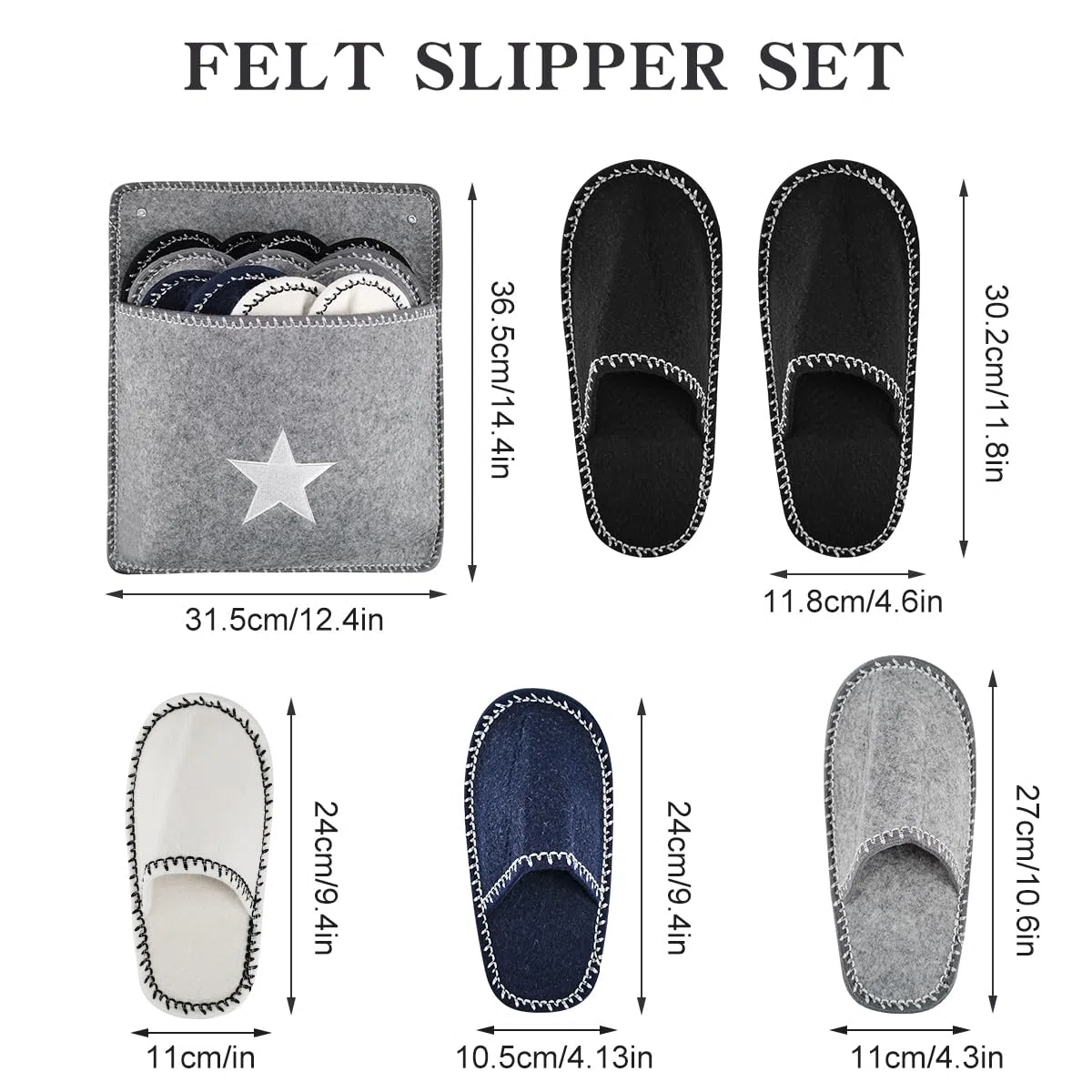 6 Pares Zapatillas Casa Invitados Fieltro Kit, Antideslizantes Hotel Pantuflas de Invitados, Unisex Zapatillas Invitados Casa, con Bolsa de Almacenamiento, para Hogar, Viajes, Hotel, Baño