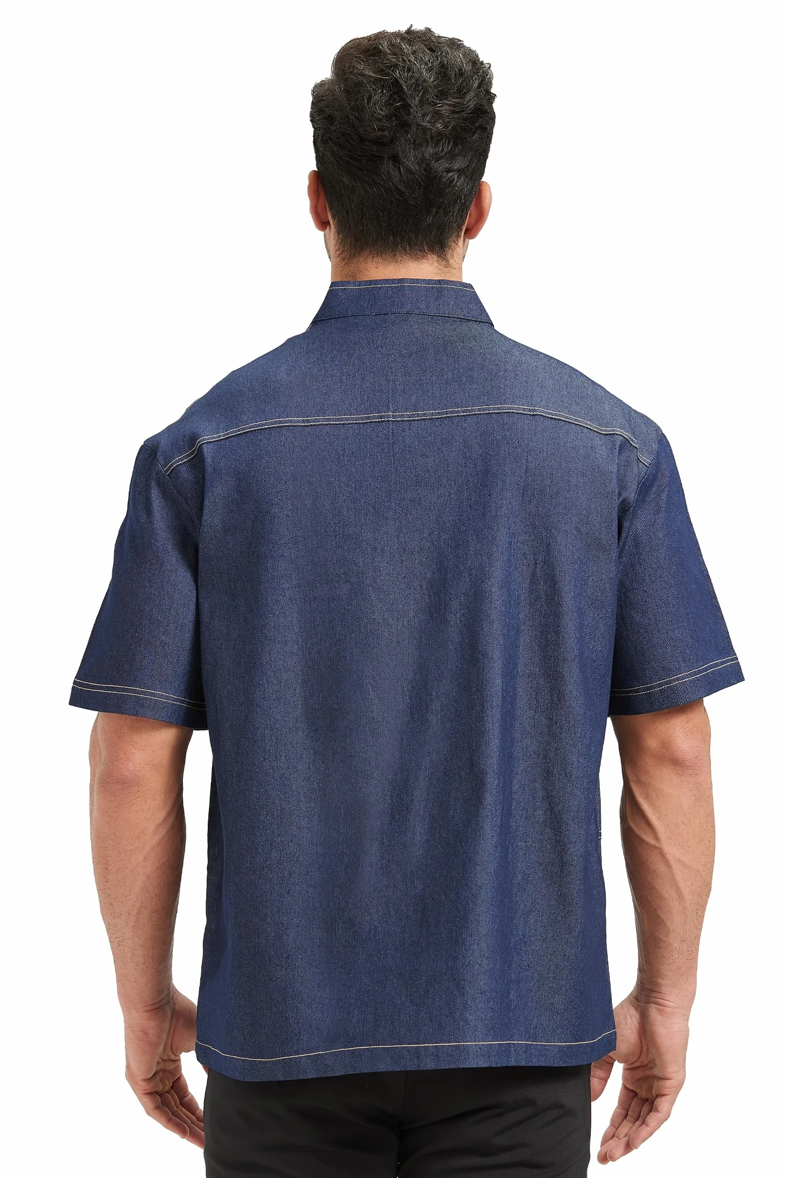 Nanxson Chaqueta de Chef Chaqueta de Chef Denim de Bolsillo para Hombre de Manga Larga Uniforme de Chef para Cocina de Restaurante