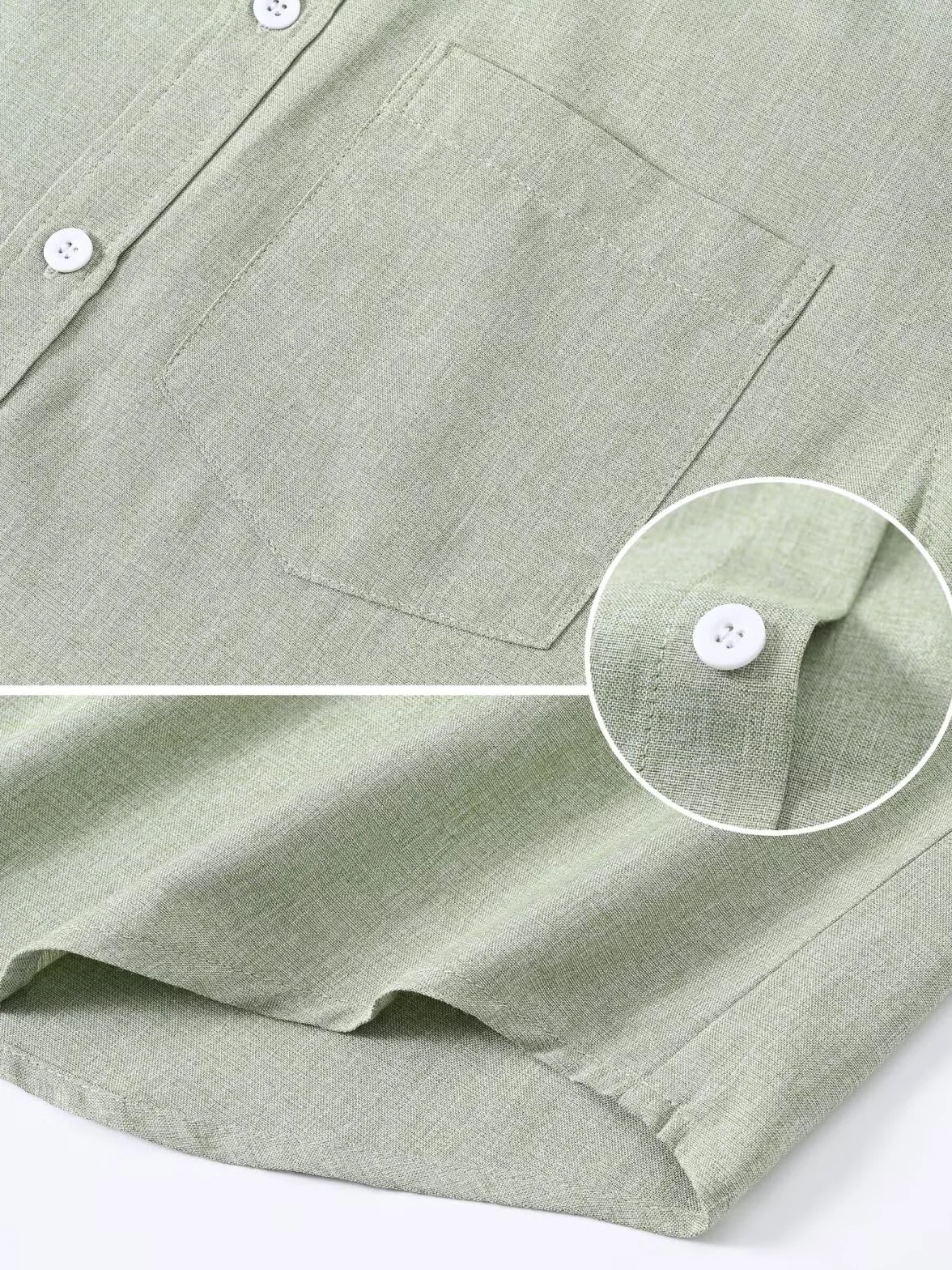 Camisa Lino Hombre Manga Corta Verano Casual con Bolsillo
