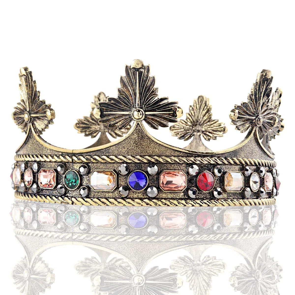 Barroco de los hombres del rey de aleación de gran corona de perlas de cristal real príncipe de las mujeres accesorios para el cabello para la fiesta de cumpleaños de Halloween de disfraces