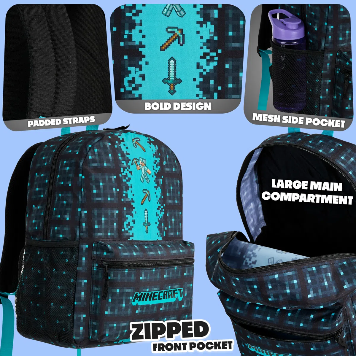 Minecraft Mochila con Bolsillos para Niños - Regalos para Gamers