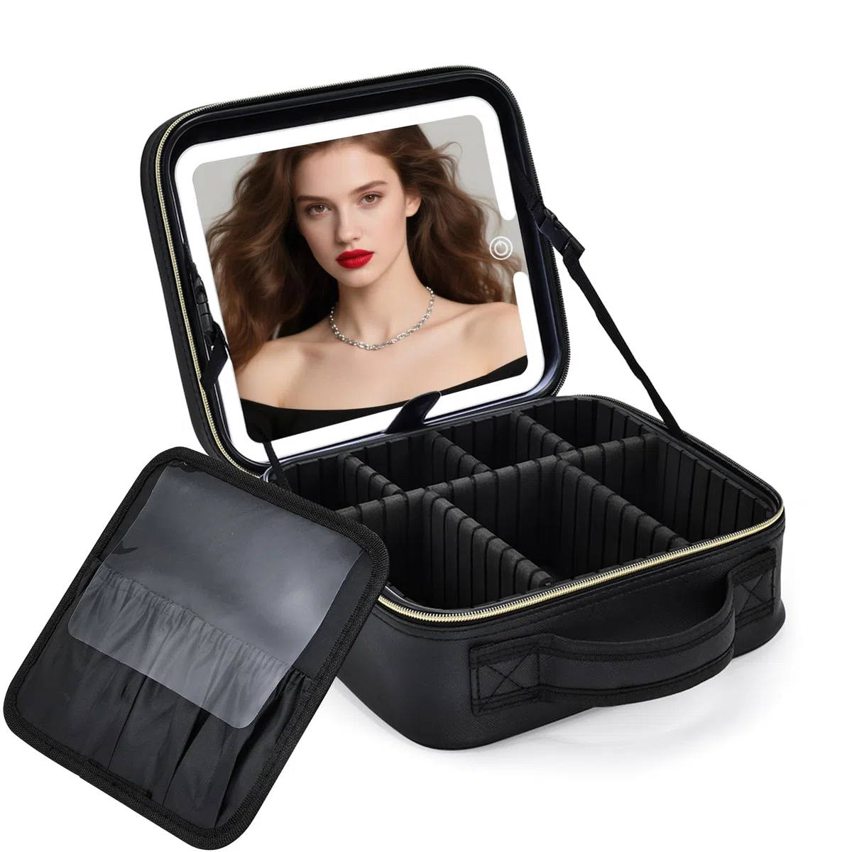 Neceser de Maquillaje Maletín de Maquillaje Gran Capacidad con Espejo Iluminado 3 Modos Organizador de Cosméticos Ajustable Estuche de Viaje para Mujer, Negro