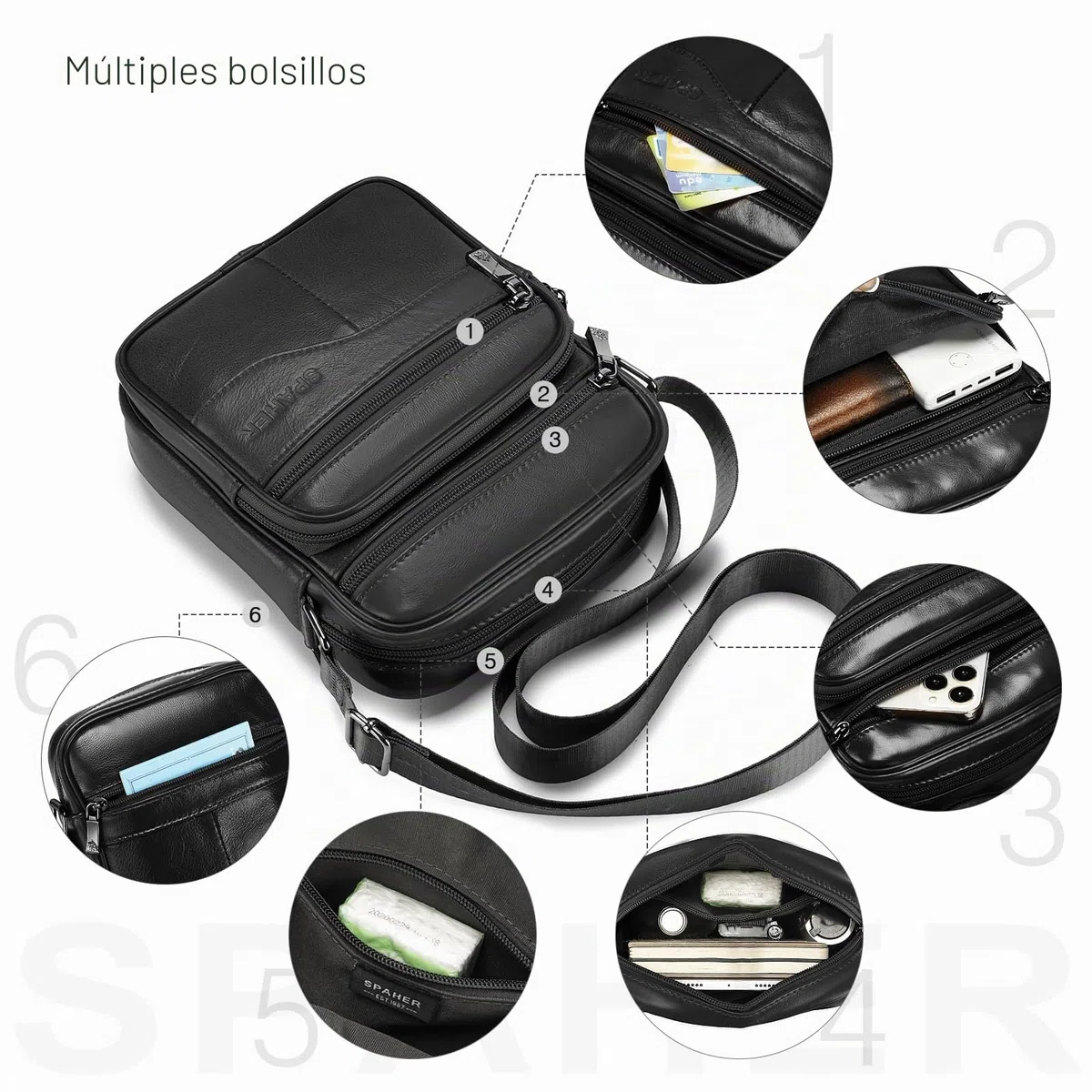 SPAHER - Bolso bandolera para hombre, bandolera, de piel Veritable, pequeño bandolera, para hombre, bolso, negocios, vintage, mochilas usadas, fundas multifuncionales, bolsos de mano de viaje