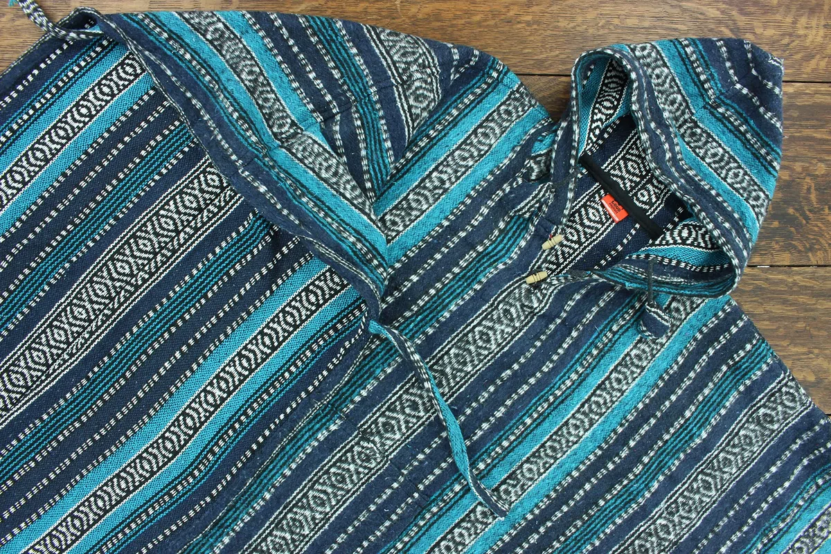LOUDelephant - Poncho con capucha estilo mexicano Gheri 100 % tejido de algodón