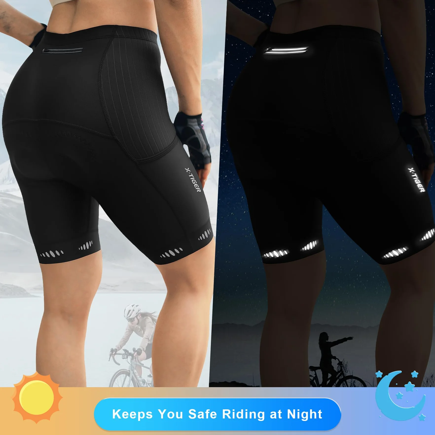 X-TIGER Pantalones Cortos de Ciclismo para Mujer con Acolchado de Gel 5D Pantalones Cortos de Ciclismo de Secado Rápido Pantalones Cortos de Ciclismo con 3 Bolsillos