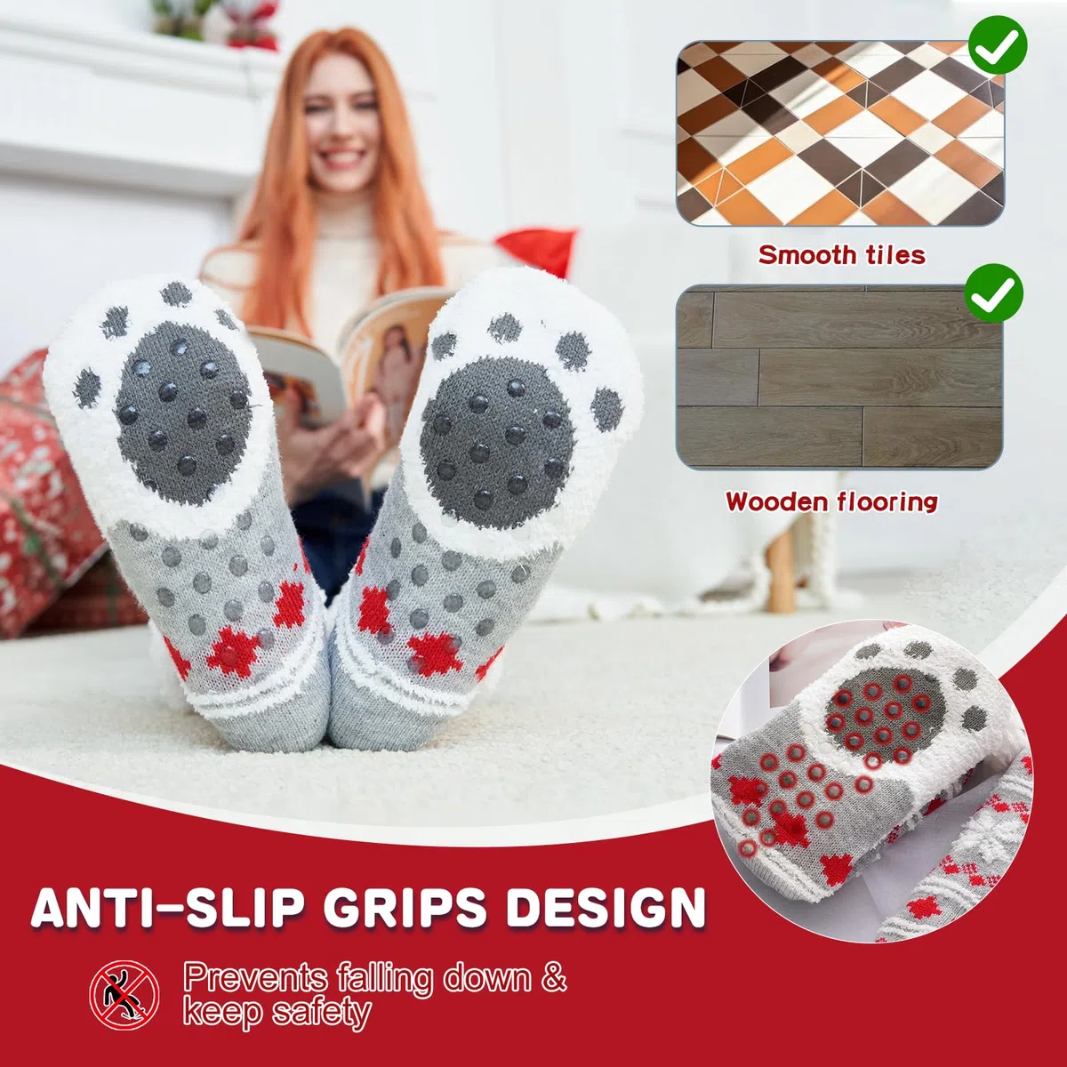 Calcetines Mujer Antideslizantes, Muy Suaves y Cálidos, Calcetines Mujer Invierno de Punto Para Estar por Casa Ropa Mujer Invierno, Regalos Para Mujer Adolescentes