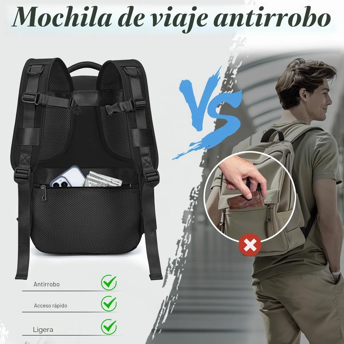 VMIKIV Mochila 40x30x20 para Ryanair 24L Mochila Viaje Cabina Avion 40x20x25 con Bolsillo Antirrobo Maleta 40x30x20 Equipaje de Mano Travel Backpack Hombre Mujer, Negro