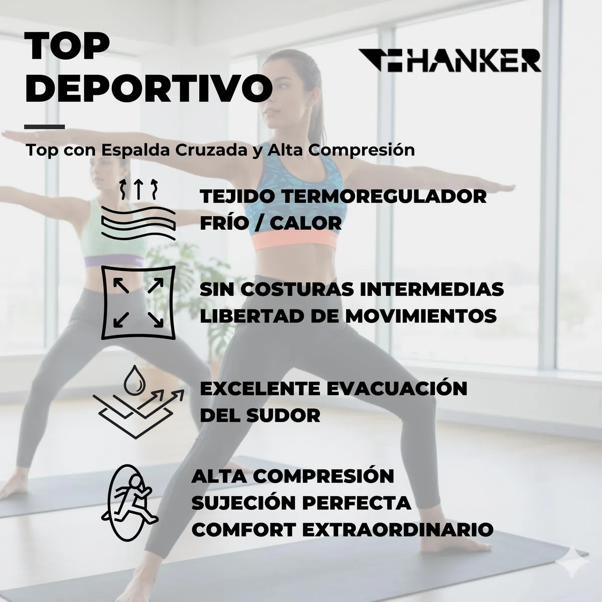 HANKER Top Deportivo Mujer de Alto Soporte con Espalda Cruzada – Sujetador Deportivo cómodo, Transpirable y sin Costuras