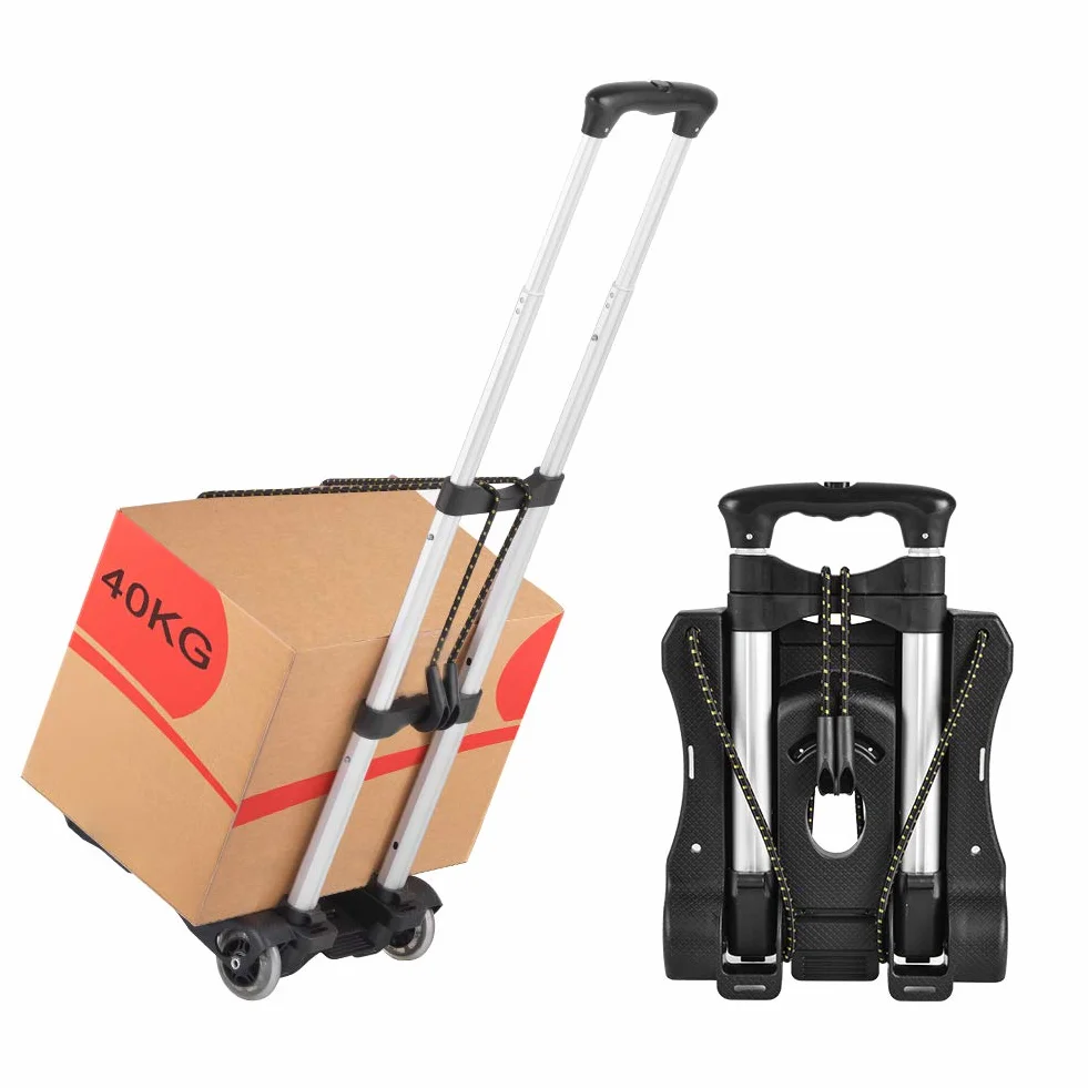 Hivexagon Carrito de Equipaje Plegable, Compacto Ligero Duradero de Aluminio Capacidad de Carga de 40kg/88lbs para Equipaje, Viajes, de Compras, Uso en Oficina y Transporte HG405