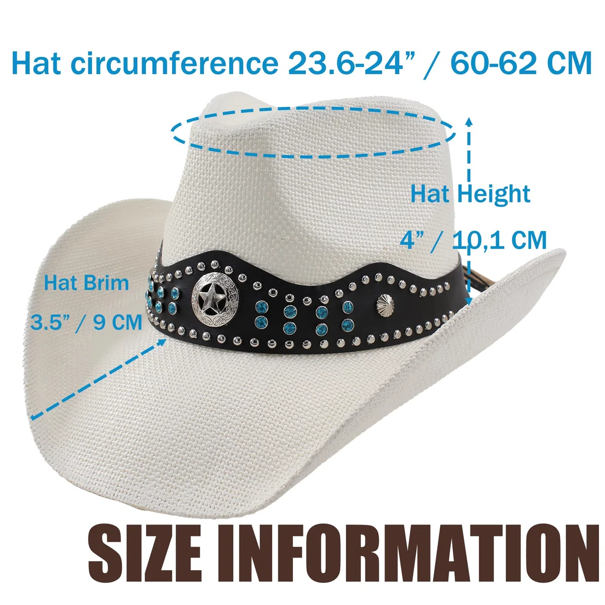 Sombrero Cowboy Hombre Mujer Estilo Marino con Estrella, Cuentas Azul Océano y Conchas, Ajustable para Festivales Verano
