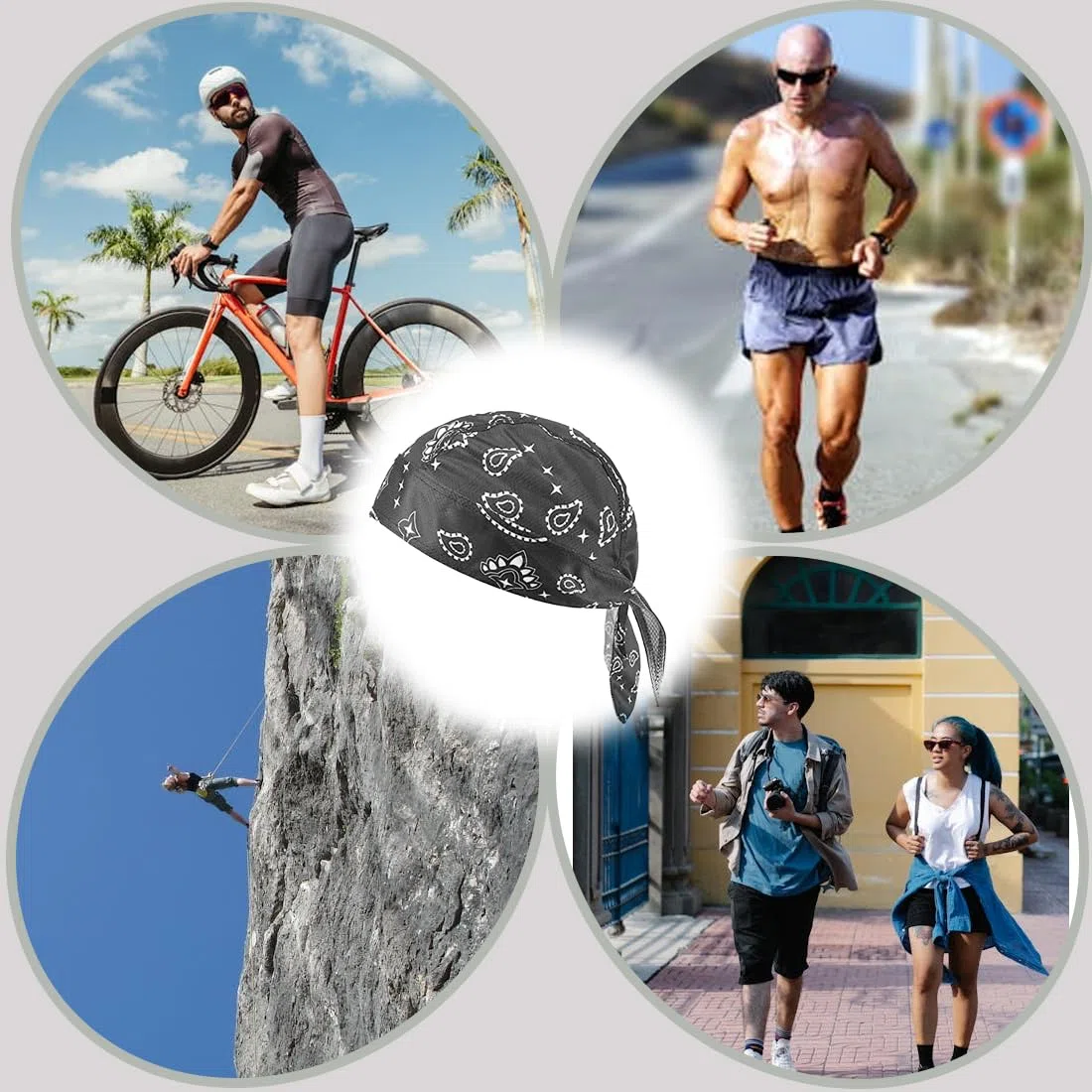 2 pañuelos deportivos para hombre y mujer, ligeros y transpirables, para debajo del casco, turbante, turbante de ciclismo de verano, para deportes al aire libre como y senderismo (negro y blanco)