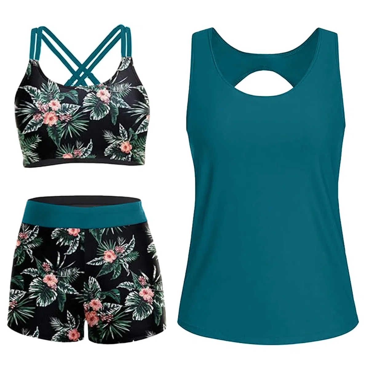 CheChury Tankini de Baño Mujer Reductores Conjuntos de Tankinis Push Up Bañador Tallas Grandes Bikini Ropa Playa con Shorts Swimsuit Sexy Verano Cuello en U Deportivo Trikinis Playa Bañadores