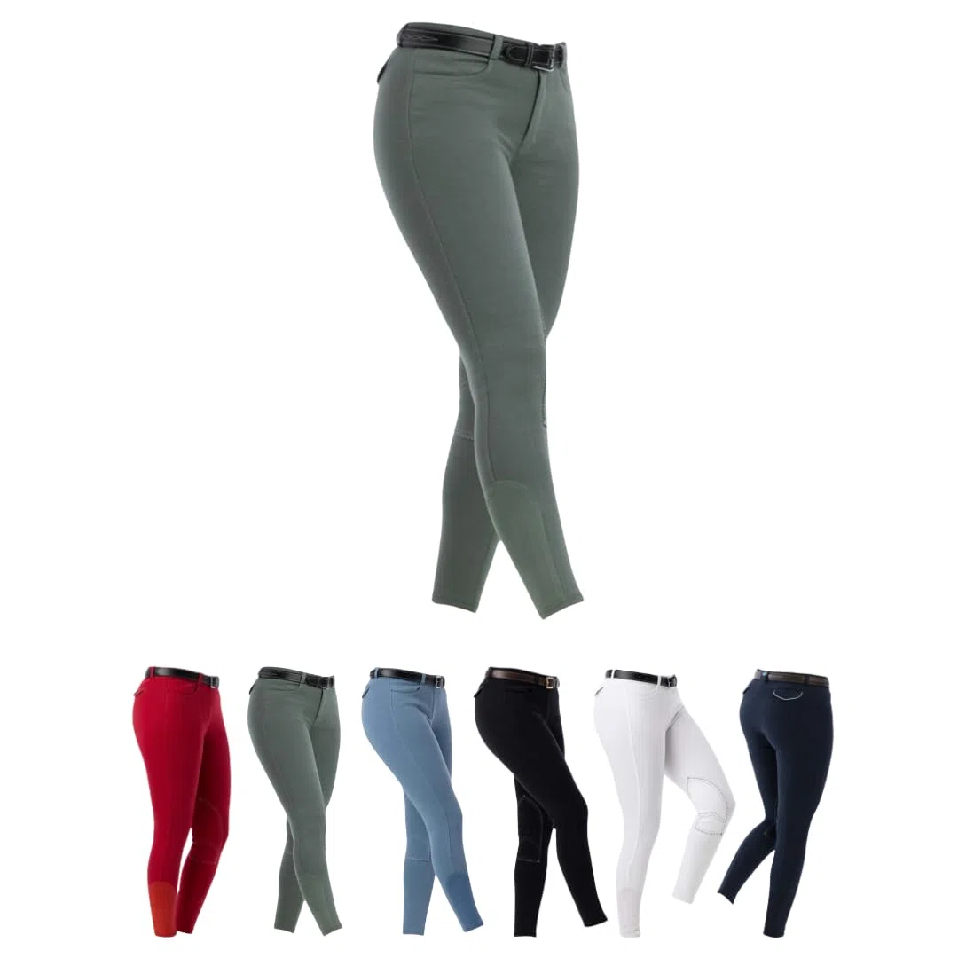 RIDING WORLD - Pantalones de equitación para mujer y niños Alexandrie | Pantalones de equitación con ribete en las rodillas de tela | con bolsillos delanteros | Leggings de equitación en seis colores
