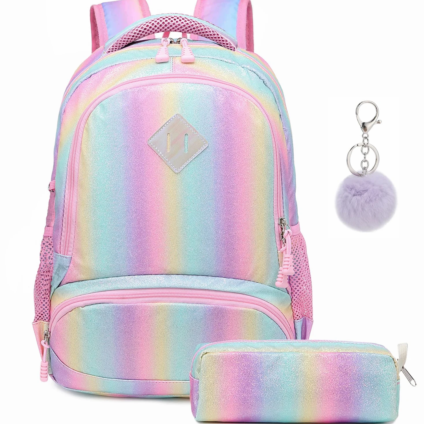 Mochila Escolar Niñas Mochila Arcoiris Chica Mochila Niño Mochilas Infantiles Rainbow Backpack Mujeres Sets de Bolsa 2 en 1 con Estuche - Teenage Girls Daypack para Viajes