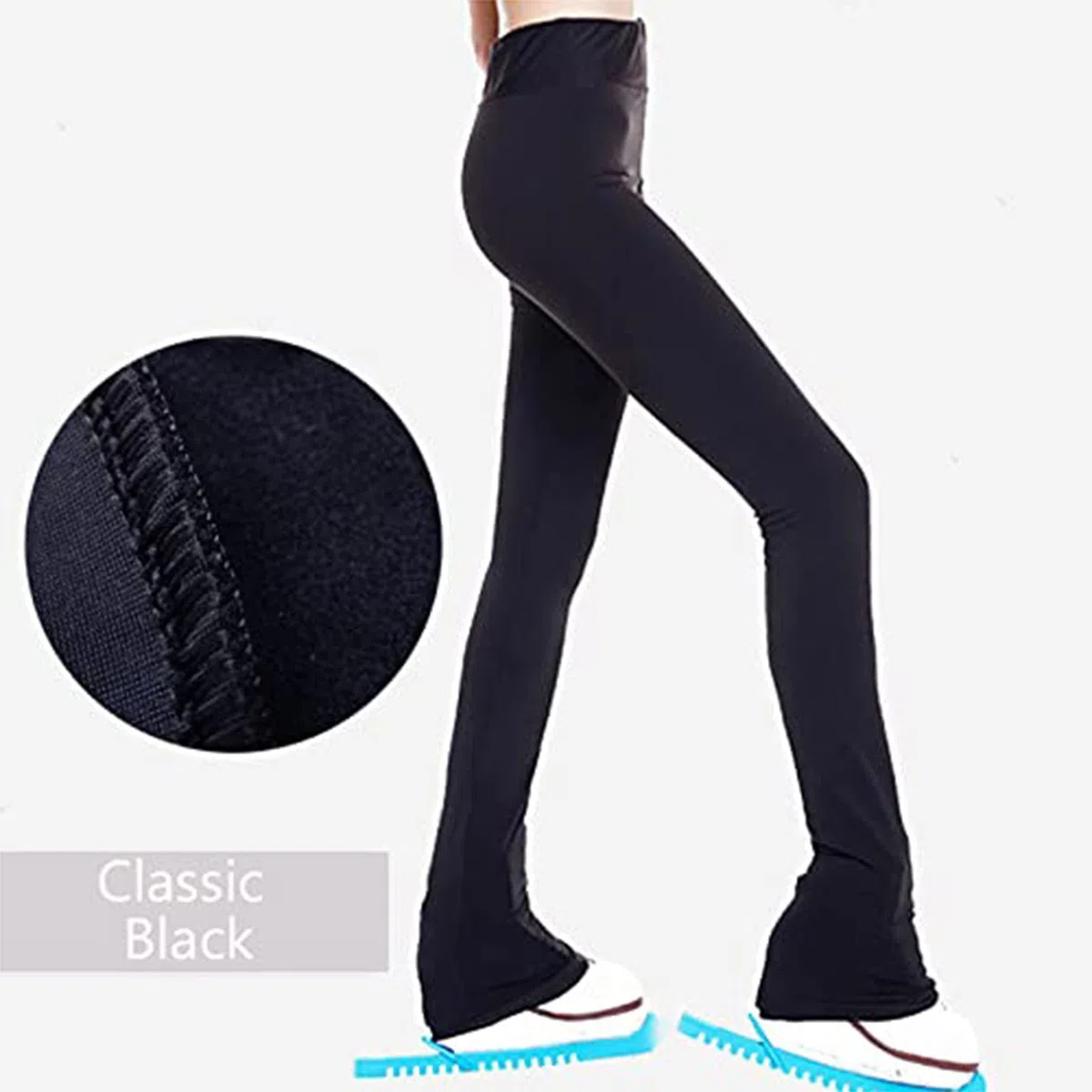 ZMIN Leggings negros para patinaje sobre hielo, mallas transpirables para patinaje artístico sobre las botas, ropa deportiva