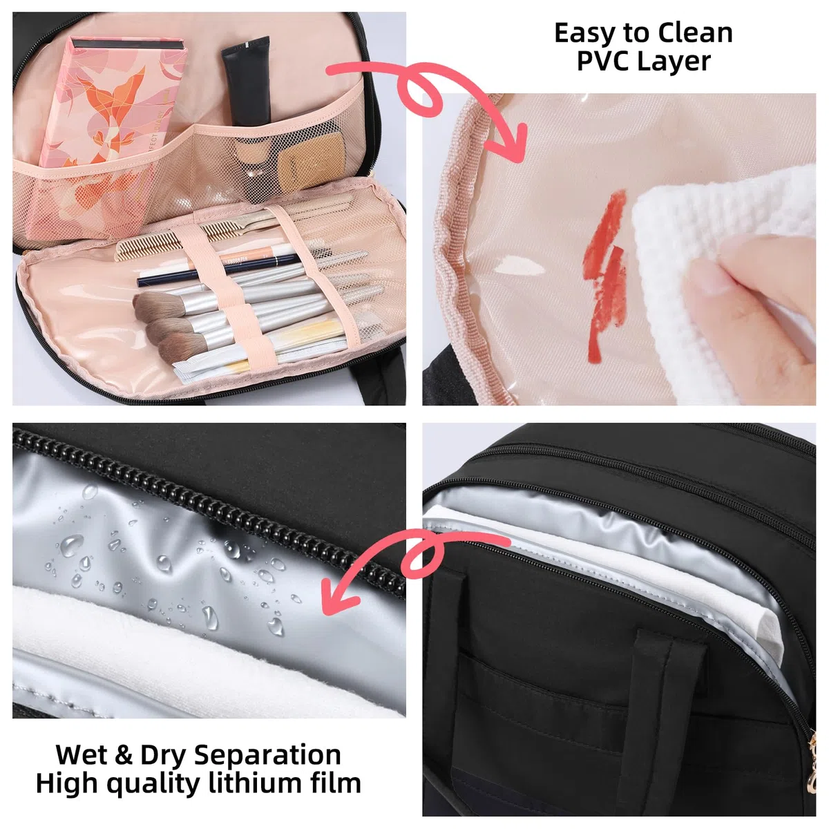 Neceser de Viaje para Mujer, Organizador de cosméticos, Estuche de Almacenamiento de Maquillaje, Negro -, K