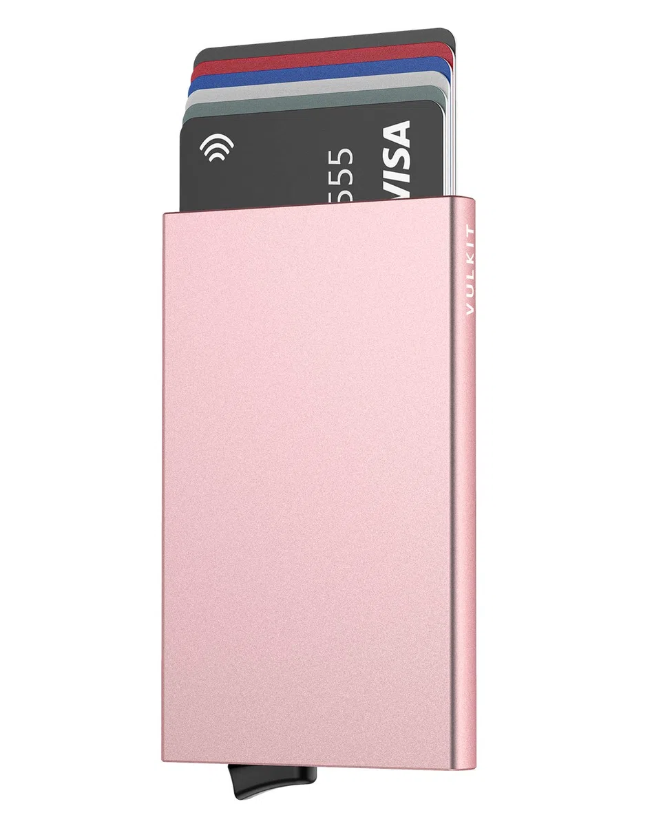 VULKIT Tarjetero Hombre o Mujer Pequeño Tarjeteros Metalico RFID Bloqueo Porta Tarjetas Slim Porta Cartoes Homem Pop Up Funda Tarjeta Credito para 5 Tarjetas
