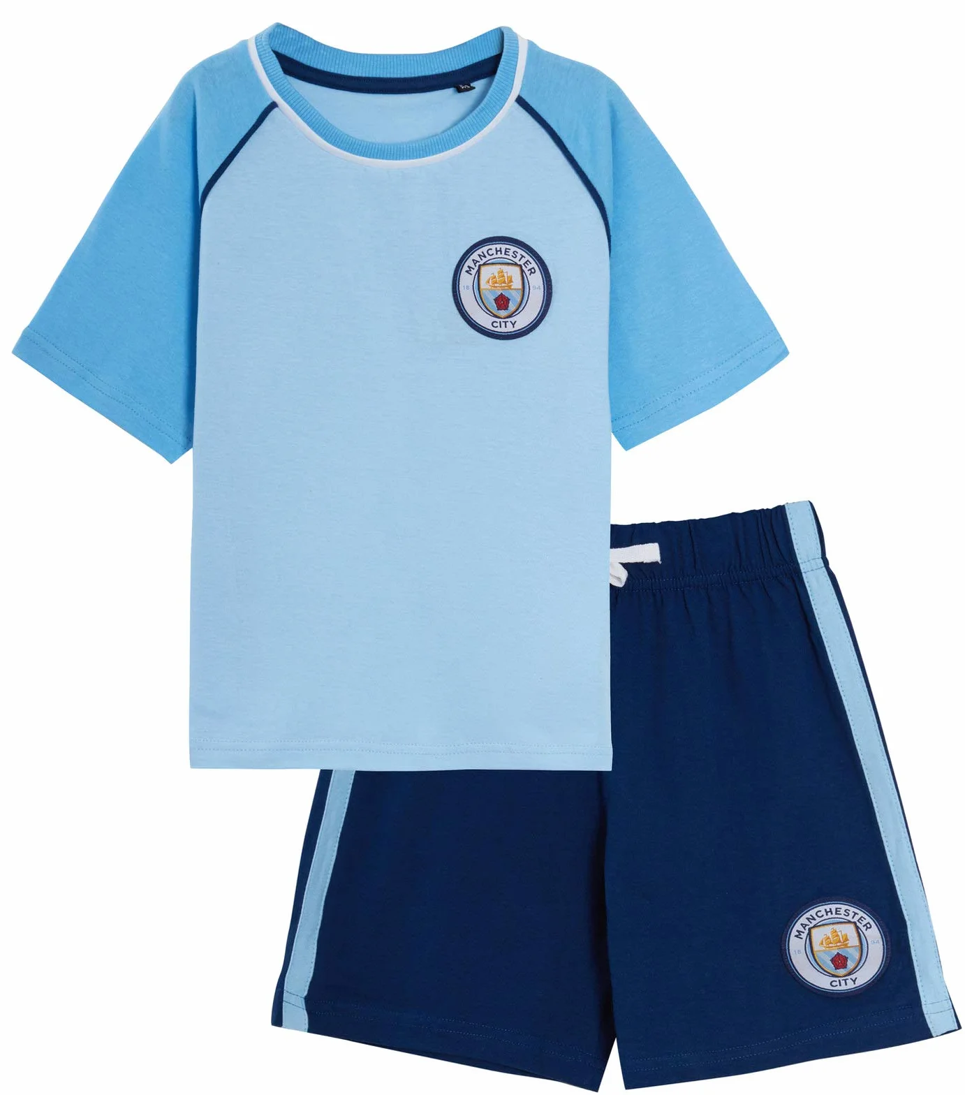 Manchester City FC Pijamas Cortos para niños Niños Kit de fútbol de Premiership Set PJs Shorts + T-Shirt