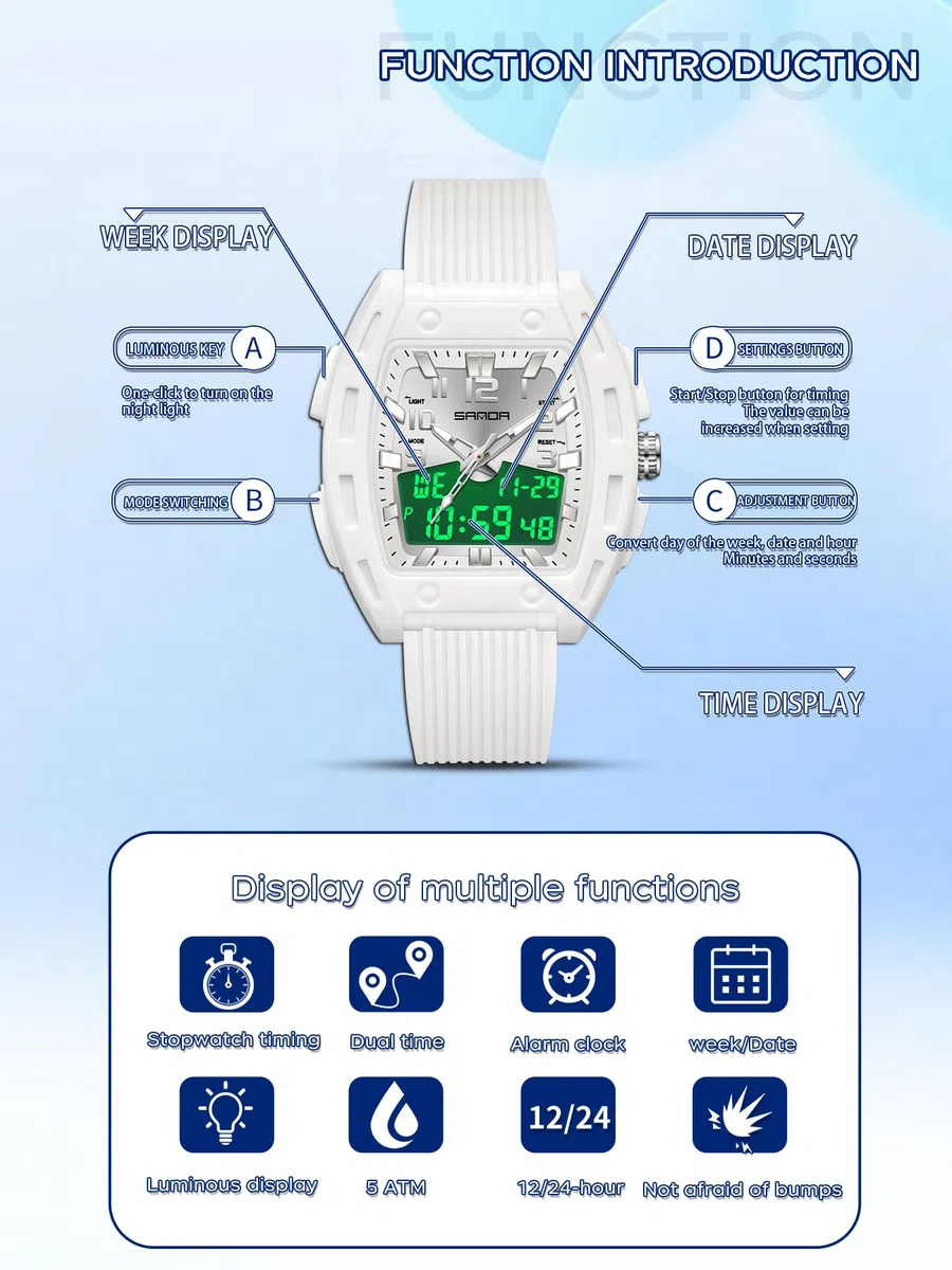 Relojes de mujer para mujer Relojes rectangulares únicos para mujer Relojes deportivos analógicos digitales con alarma cronómetro resistente al agua Señal horaria 12/24H Iluminación Reloj de