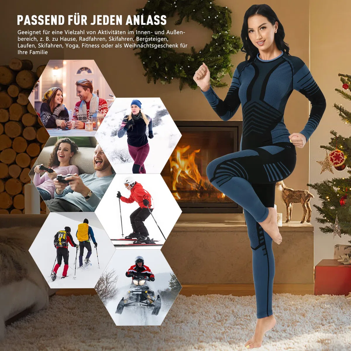 MEETYOO Conjunto de Ropa Interior para Mujer, con Capas Base de Forro Polar, Conjunto de Leggings Largos, Suave, Transpirable, de Secado rápido, Ropa Interior de esquí para Correr, esquí, Yoga