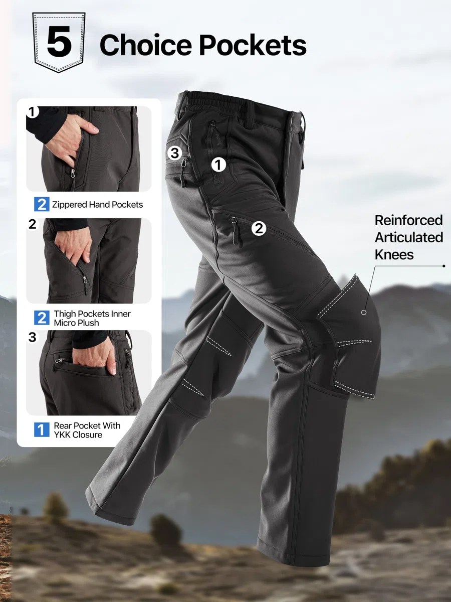Free Soldier Pantalones de esquí Impermeables para Hombre, para Cazar, Exteriores, Pantalones térmicos a Prueba de Viento, para Escalada y Senderismo