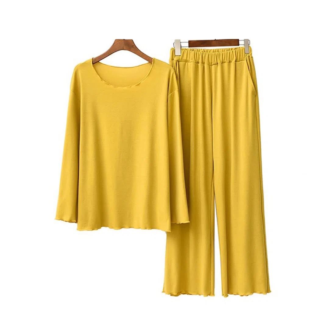 Conjunto de pijama de algodón cómodo suave y elegante con cuello en O para mujer, rosa, talla única