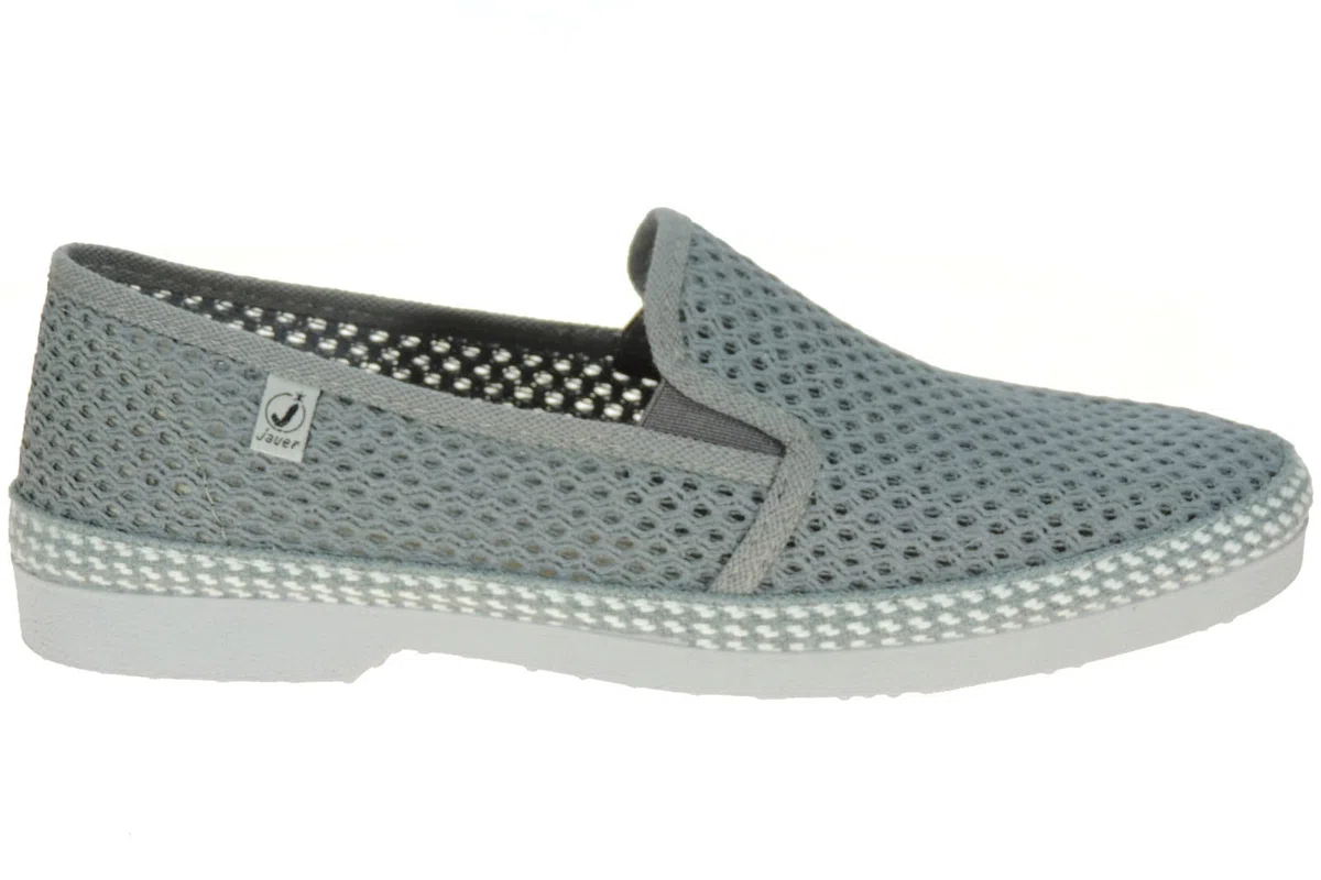 Calzados Romero. JAVER. Zapatilla Cerrada en Rejilla Algodón para Hombre. Plantilla Esparto. Piso de Goma. Gris Talla 45