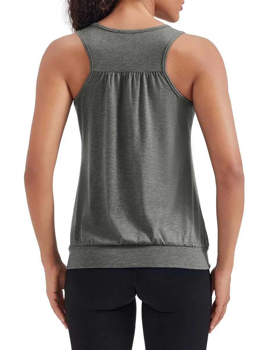 PINSPARK Camiseta de tirantes para mujer, con espalda cruzada, para yoga, deporte, sin mangas, transpirable, para correr, holgada