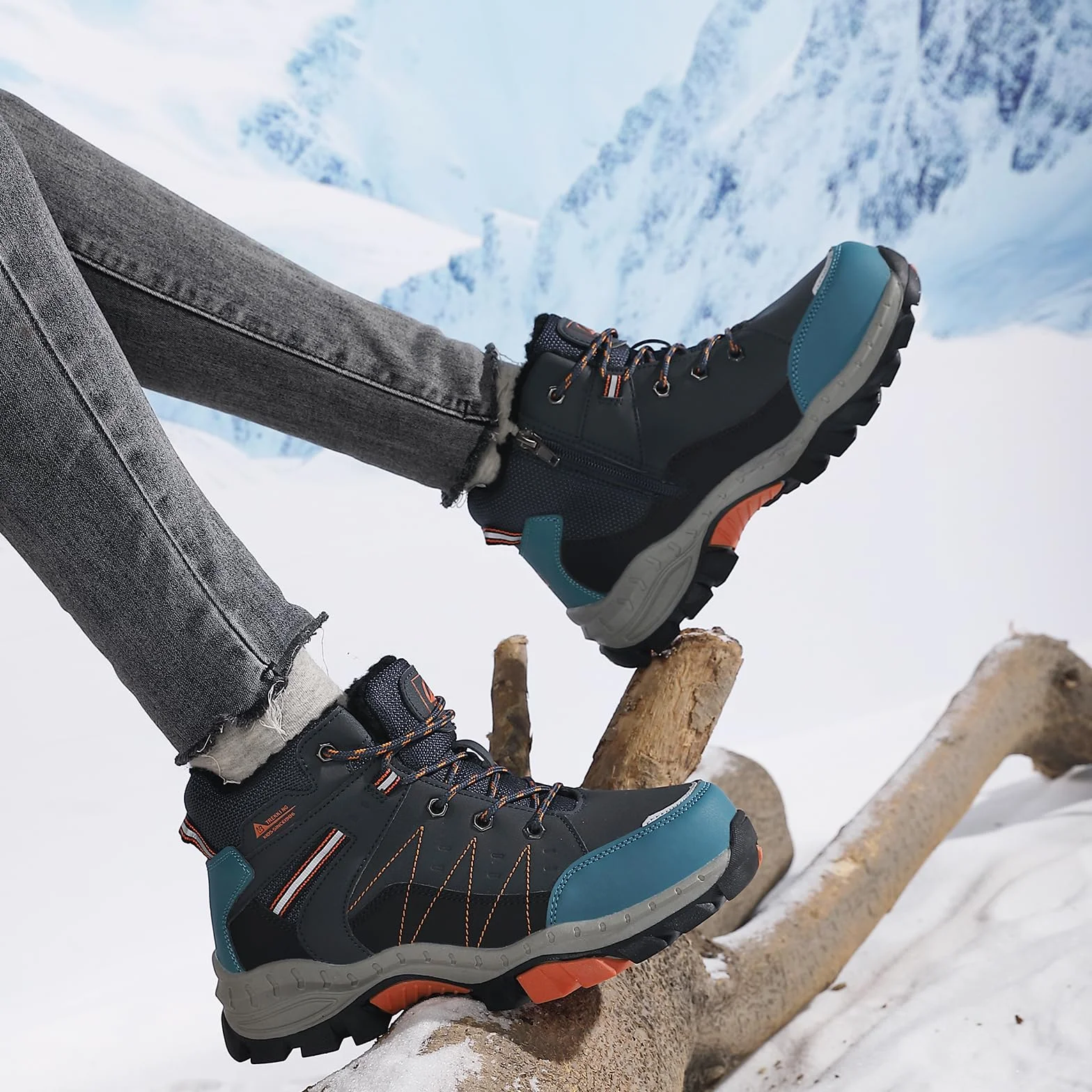 ASTERO Botas de Invierno para Niño 31-38 con Hebilla de Acero, Algodón, Zapatillas Trekking Senderismo, Botas de Nieve y Montaña, Azul 38