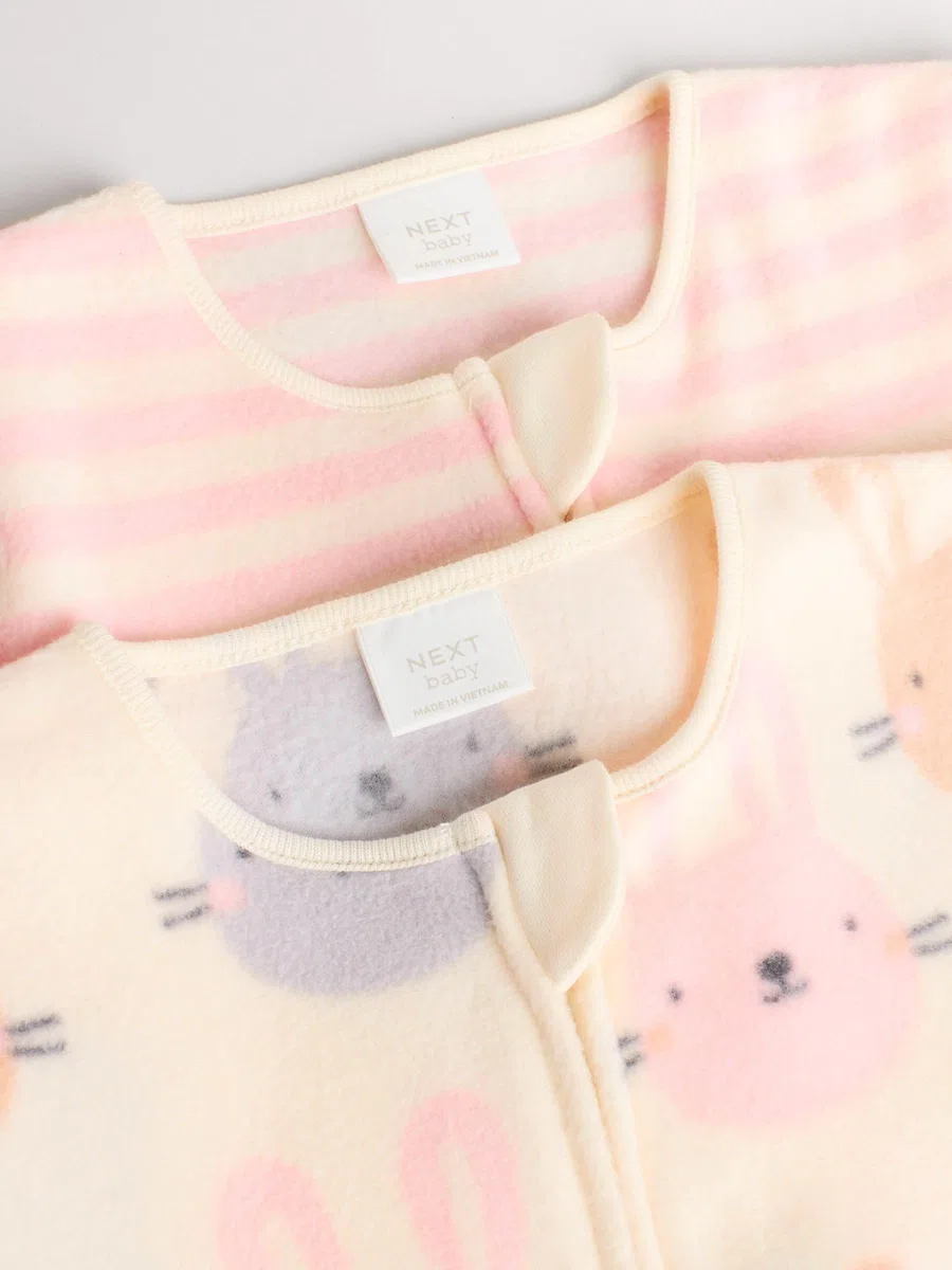 NEXT Bebés niña Pack de 2 Pijamas Tipo Pelele de Micropolar con Cremallera bidireccional para bebé