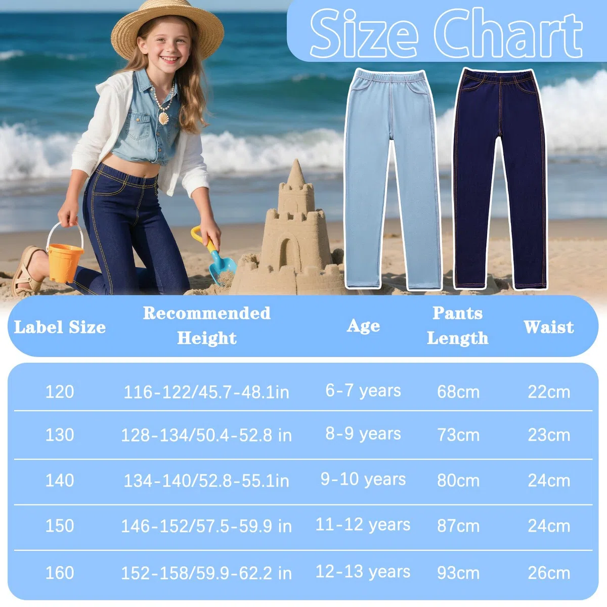 Leggings para Niña, Elásticos Slim Fit Jeggings, Pack de 2, Elásticos Vaqueros Legging, Infantiles Transpirable Cintura Alta Mallas Casual Pantalones Niños Ropa para 6-13 Anos