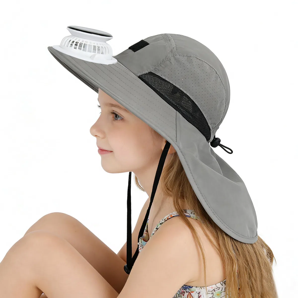 Ventilador solar para niños con solapa para el cuello, protección solar para el verano, transpirable, ajustable