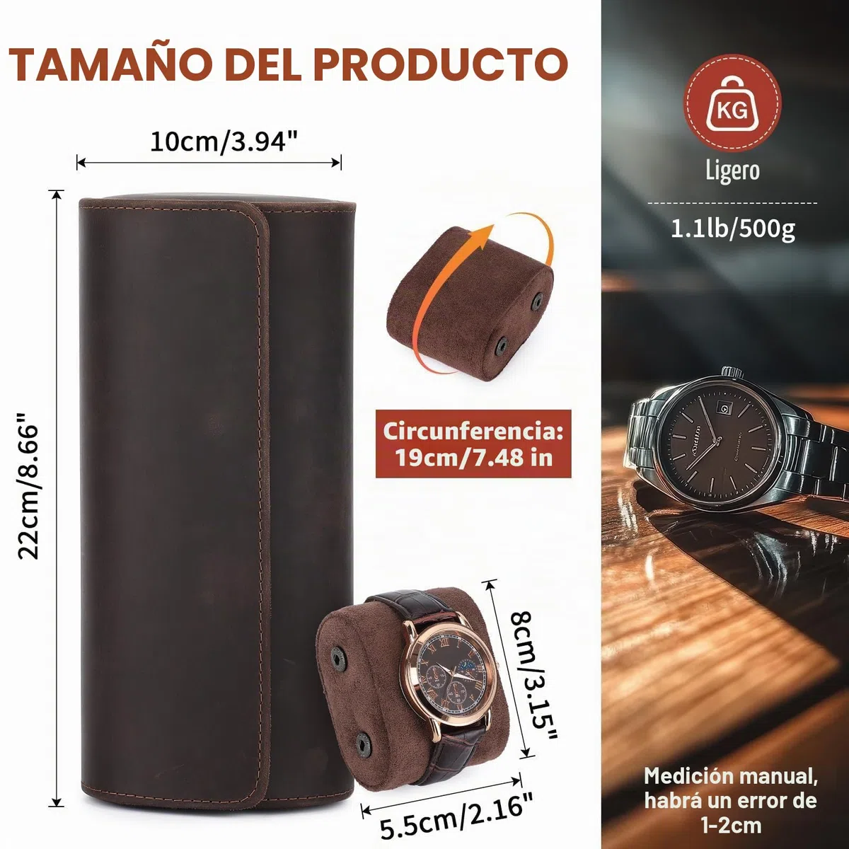 VINBAGGE Caja de Reloj, Estuche Enrollable de 3 Piezas Cuero,Estuche de Reloj Estuche de Reloj de Viaje Organizador Protector para Relojes de Pulsera
