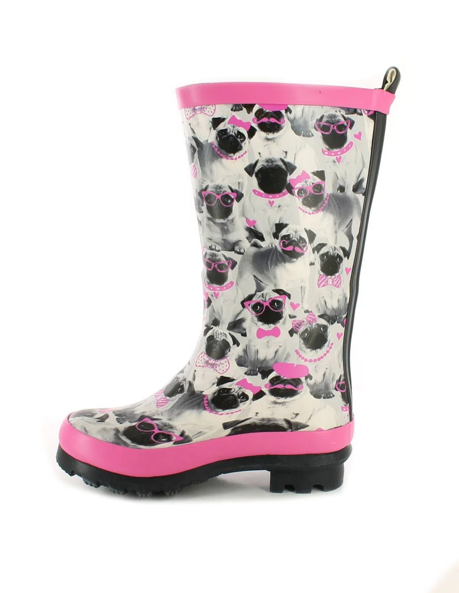 Nuevo niña/Infantil Gris/Rosa Lindo Cerdito Botas de Agua Estampadas - Gris Carlino Estampado - GB Tallas 1-13