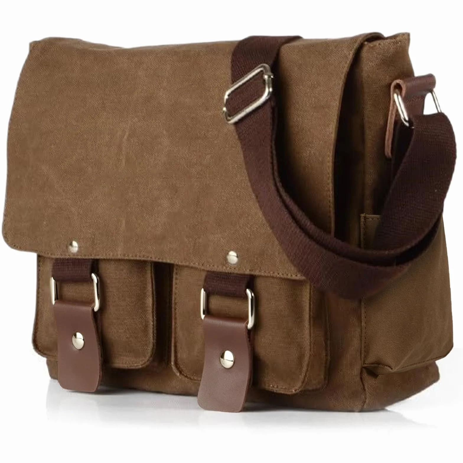 flintronic Bolsa de Mensajero, Bolso de Hombro de Lona, Bolso de Bandolera de 14 Pulgadas para Hombres Mujeres, Bolsa Multibolsillos con Bandolera Ajustable para Viajes, Ciclismo, Trabajo, Deportes