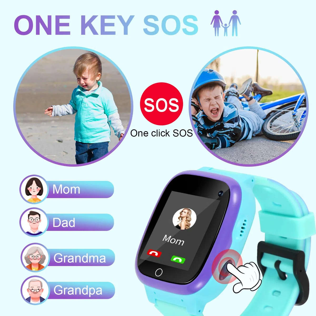 Rastreador lbs de Reloj Inteligente para niños, SOS Juego matemático Llama a la Cámara Pantalla táctil Alarma (Azul)
