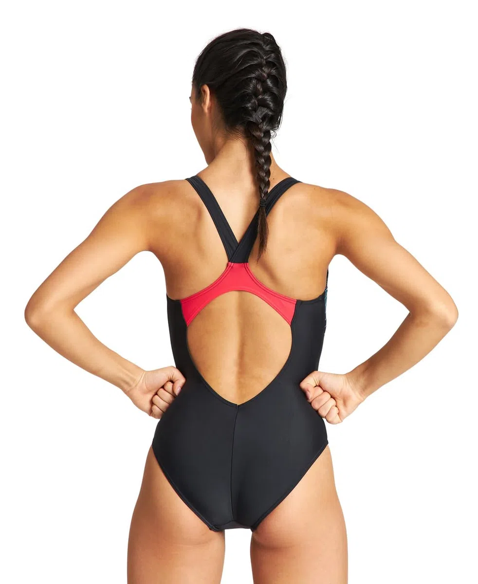 arena Feel Threefold V Back R Bañador de Una Pieza para Mujer, Bañador Elástico y Deportivo de Secado Rápido con Tejido arena MaxFit Eco, Resistencia al Cloro y al Salitre, Protección UV UPF 50+.