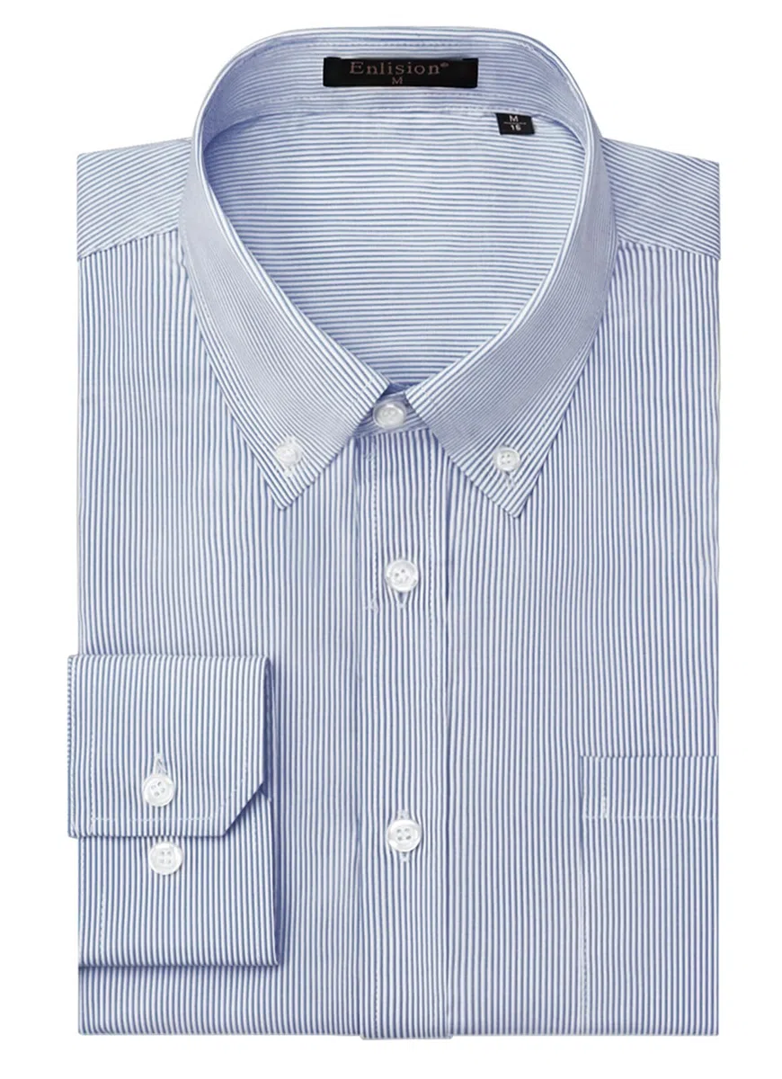 Enlision Camisa de Vestir Manga Larga para Hombre Camisas de Rayas con Botones Regular Fit