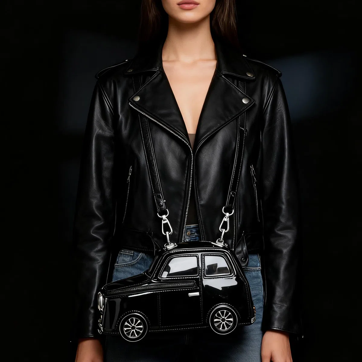 Greabuy 2 bolsas ergonómicas inspiradas en el coche, bolso de mano de piel sintética con asa extraíble y múltiples bolsillos en forma de coche