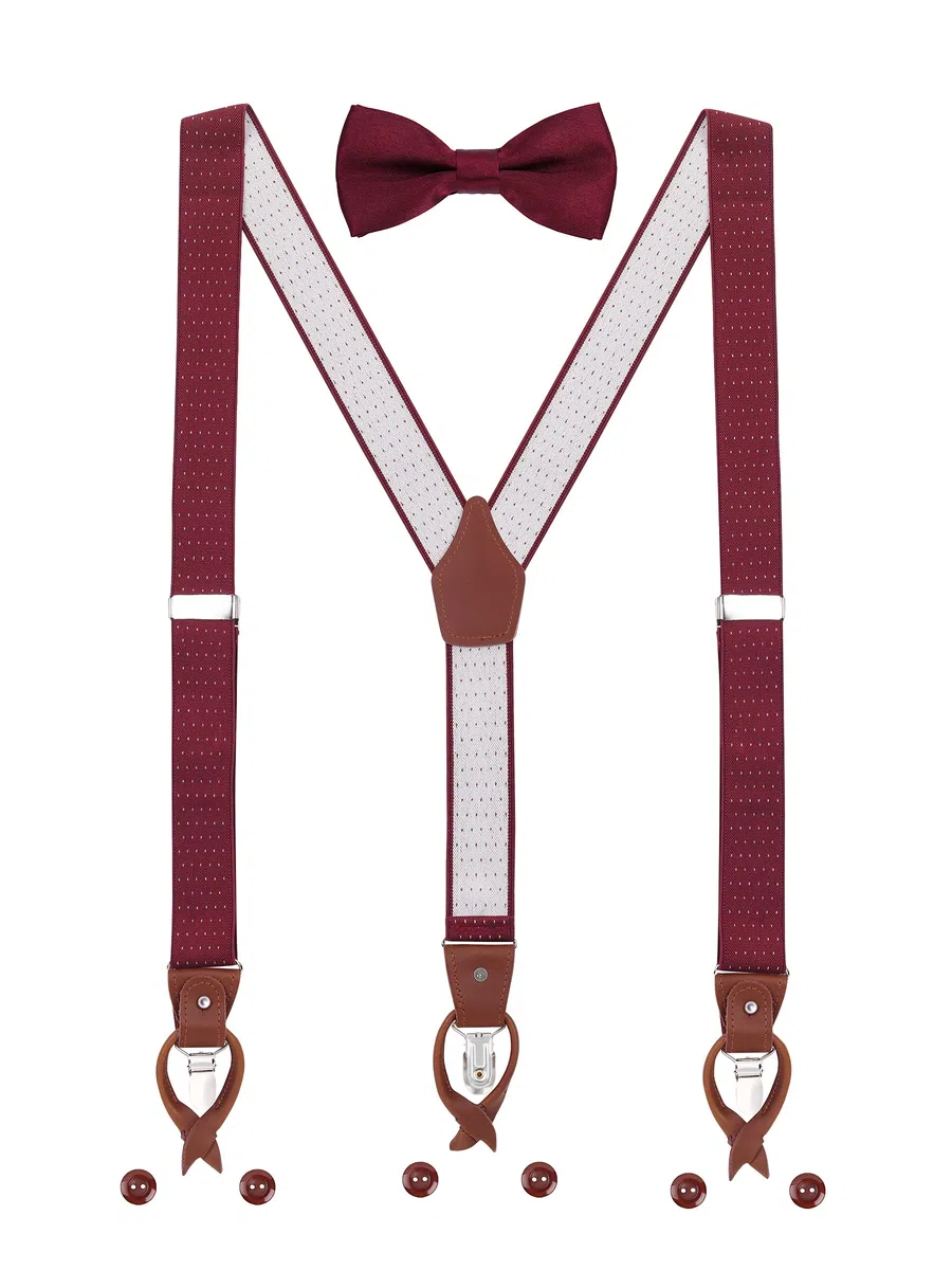 Hombre Tirantes Pajaritas Set 2 WAY TO WEAR 6 Cuero Ojal 3 Clips Y-forma 3.5cm Ancho Extendido Tirantes para Altura 160-200cm