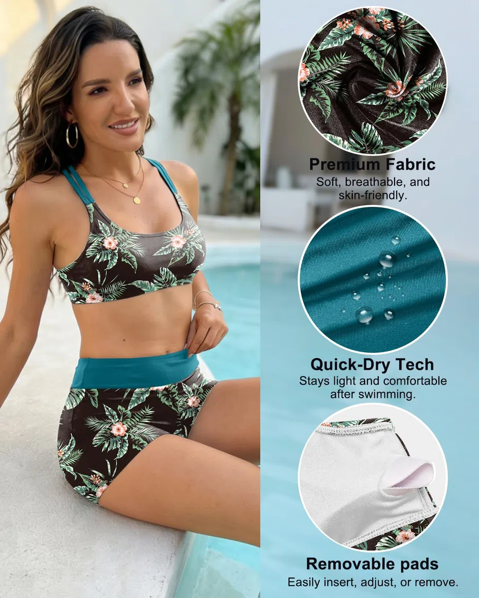 CheChury Tankini de Baño Mujer Reductores Conjuntos de Tankinis Push Up Bañador Tallas Grandes Bikini Ropa Playa con Shorts Swimsuit Sexy Verano Cuello en U Deportivo Trikinis Playa Bañadores