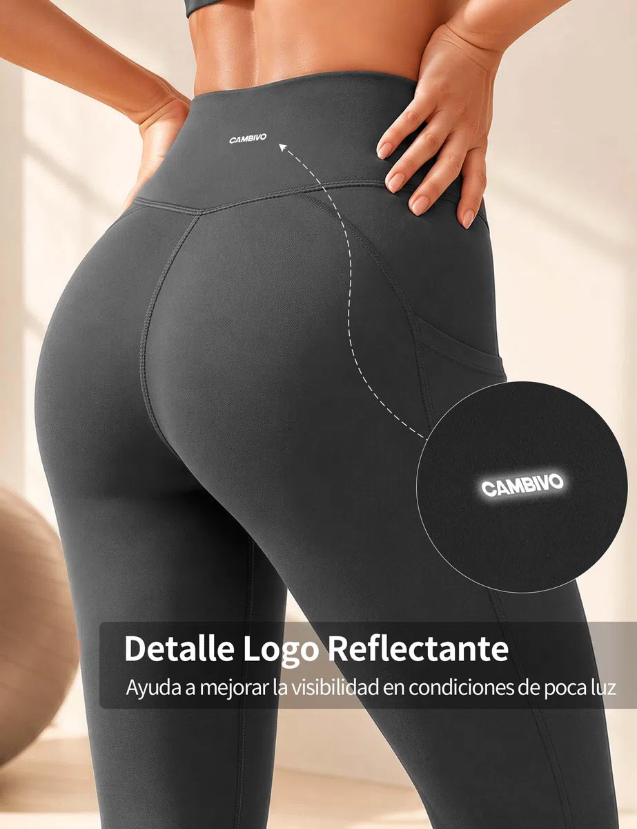 CAMBIVO Leggins Deportivos Mujer, Mallas Deporte Push up Cintura Alta, Leggings Pantalones Yoga Pants Elasticos con 3 Bolsillos para Gimnasio, Running, Fitness, Pilates