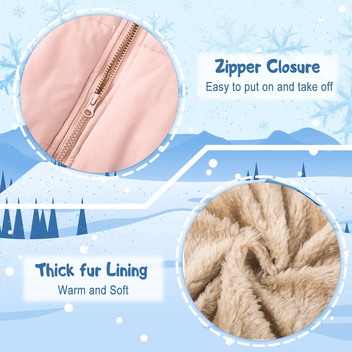 Kids4ever Abrigo de invierno para bebés y niñas, chaqueta con capucha y cremallera, resistente al viento, forro polar cálido, traje de nieve con dos bolsillos, 12 meses-5 años