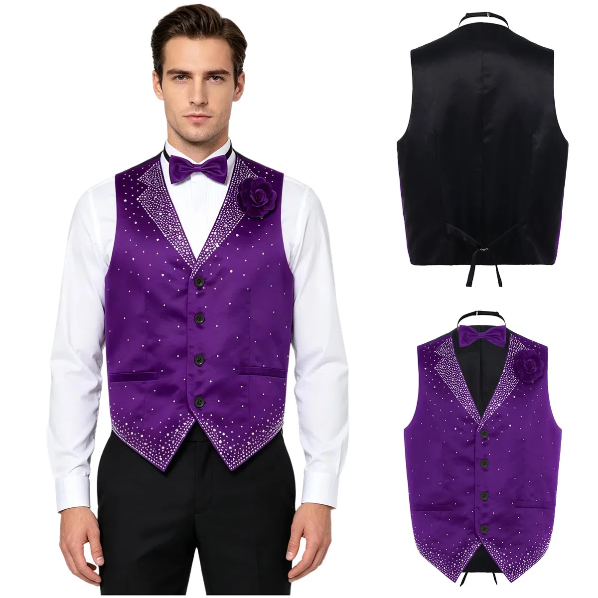 Chaleco Traje Hombre con Lentejuelas para La Actuación La Fiesta Boda Escote En V Sin Mangas Blazer Club