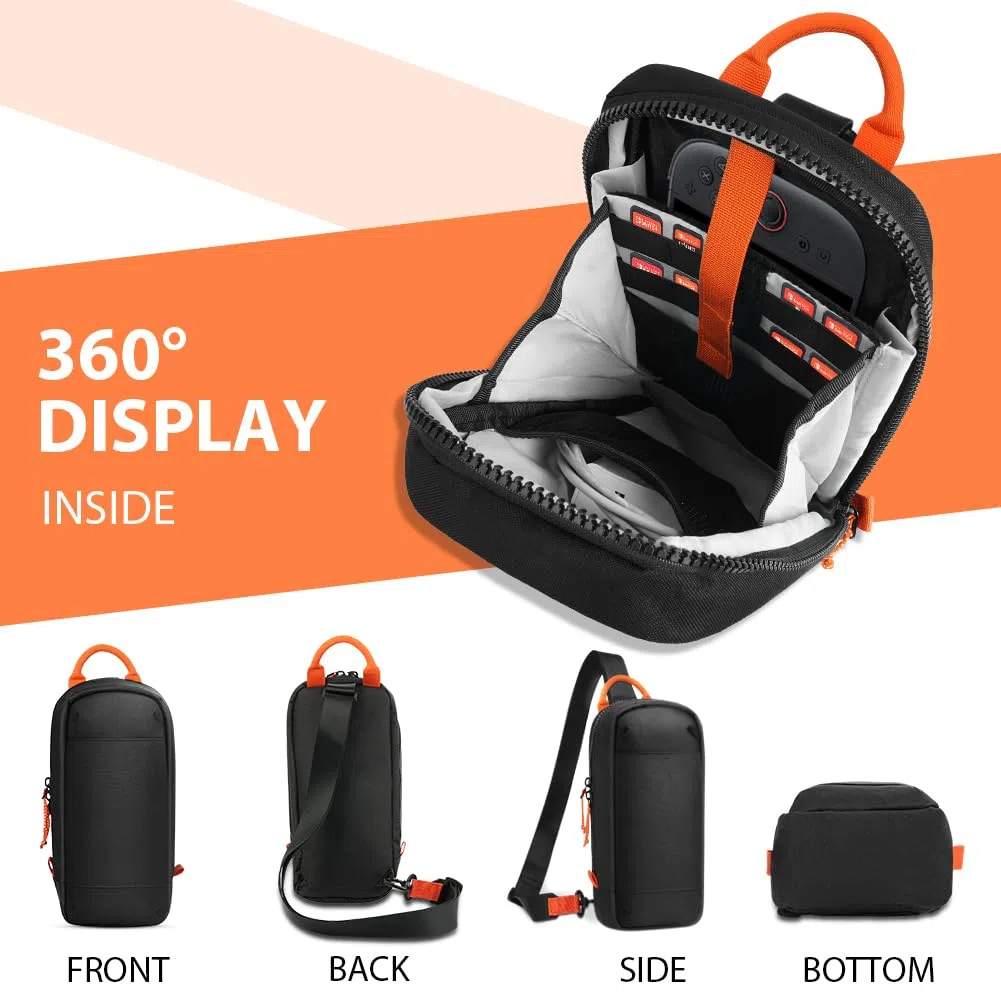 AXFEE Bolsa Sling para Nintendo Switch 2,Bolsas de Almacenamiento a Prueba de Polvo con Cremallera, con 8PCS para Tarjetas de Juego, Bolsa para Organizar Cable,Ideal para Viaje,Trabajo o Uso Diario