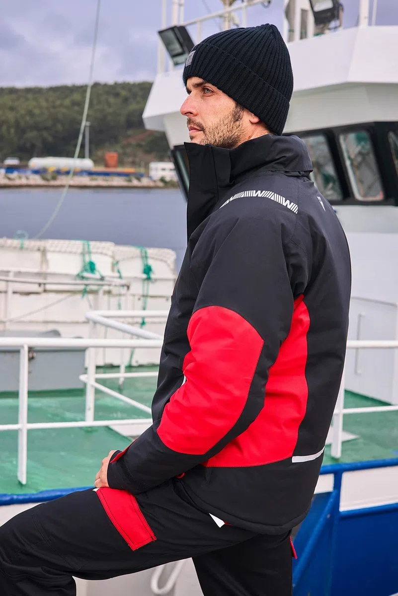 Teamwork WORKTEAM Parka con capucha combinada y detalles reflectantes, Acolchada. Ideal para trabajo, tiempo libre, etc. Unisex Negro+Gris-M