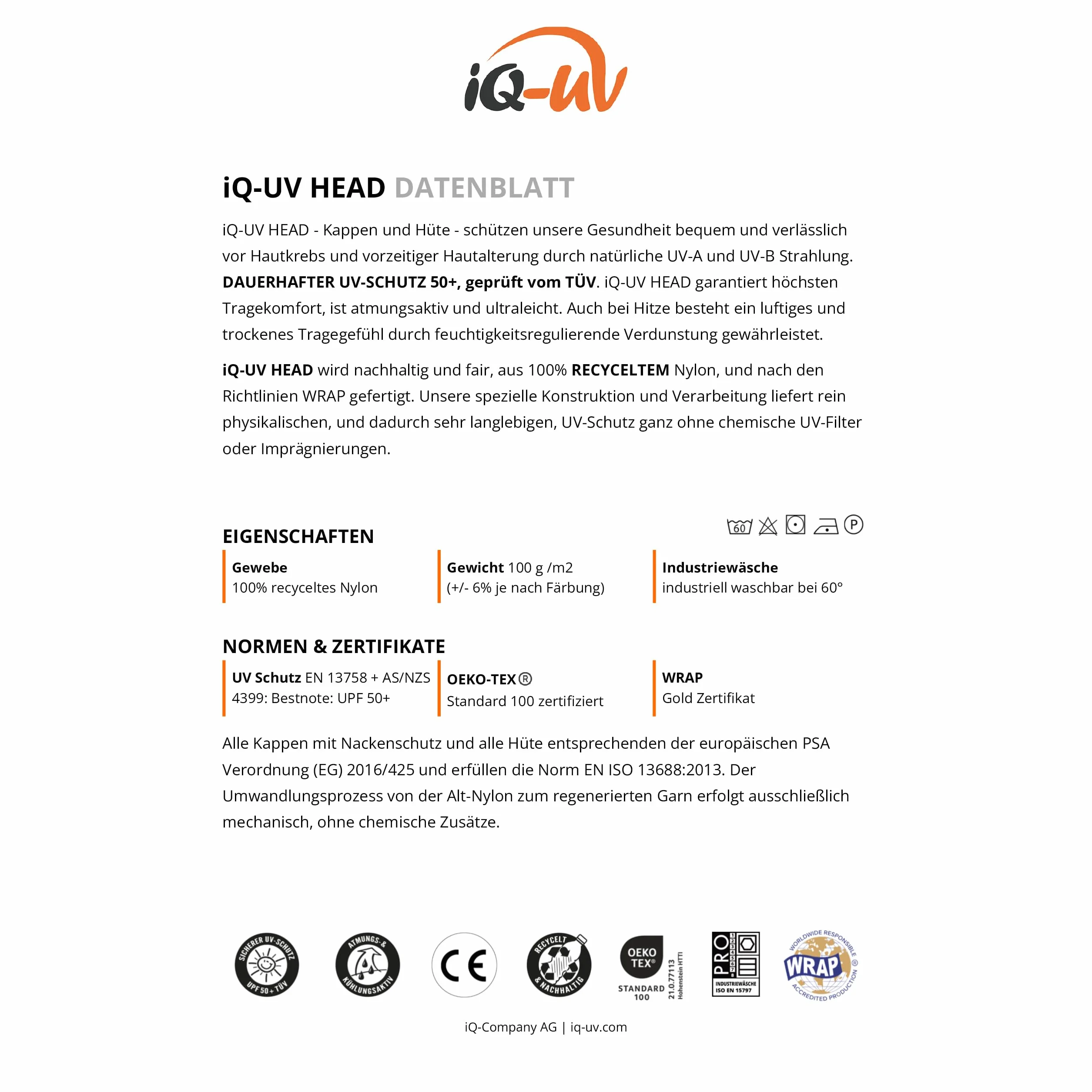 iQ-UV Tapa protectora iQ Company Protección solar UV Cap reciclado