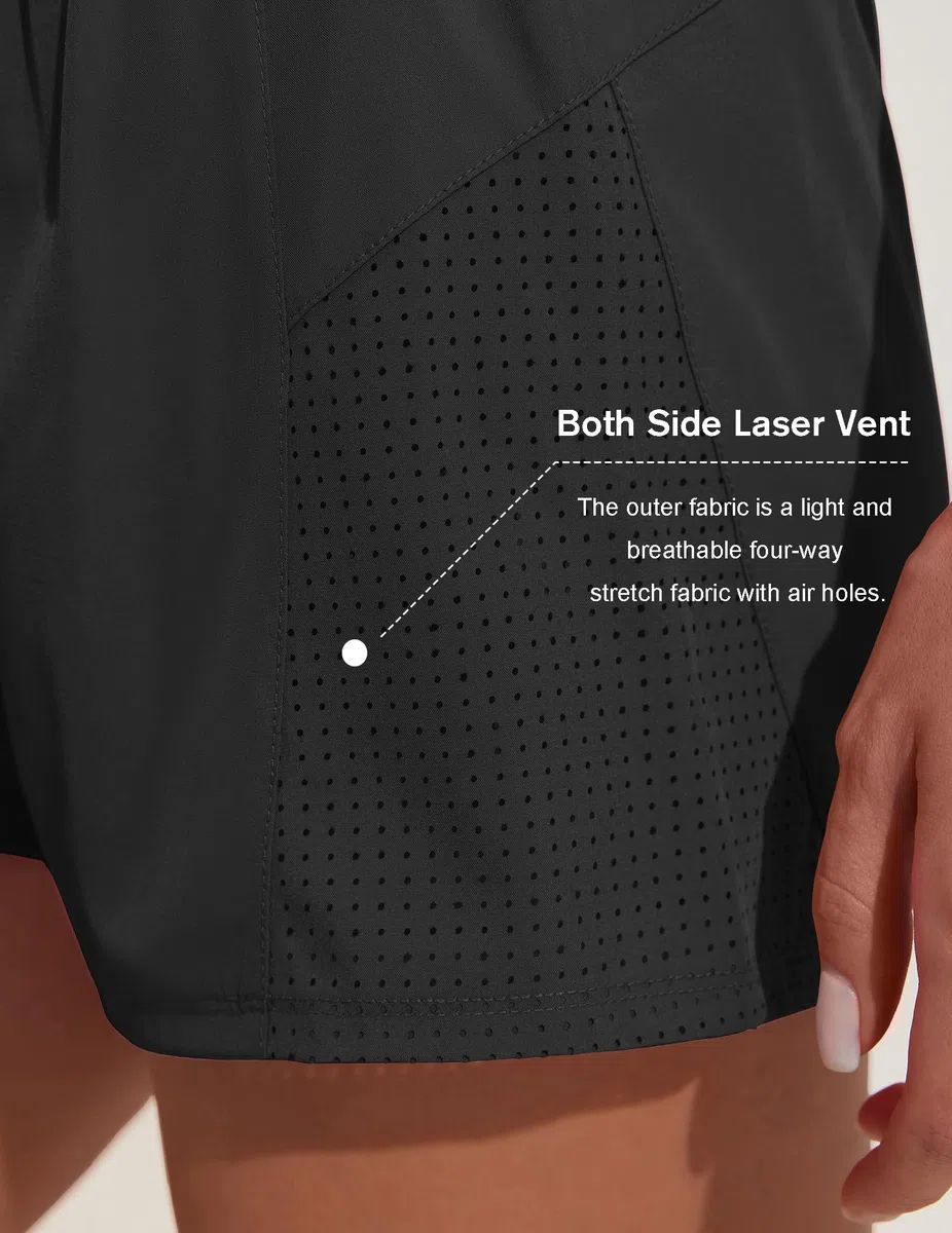 PINSPARK Pantalones Cortos Deportivos para Mujer 2 en 1 Pantalones Cortos de Entrenamiento Cintura Alta Pantalones Cortos Deportivos para Correr de Secado rápido con Bolsillos