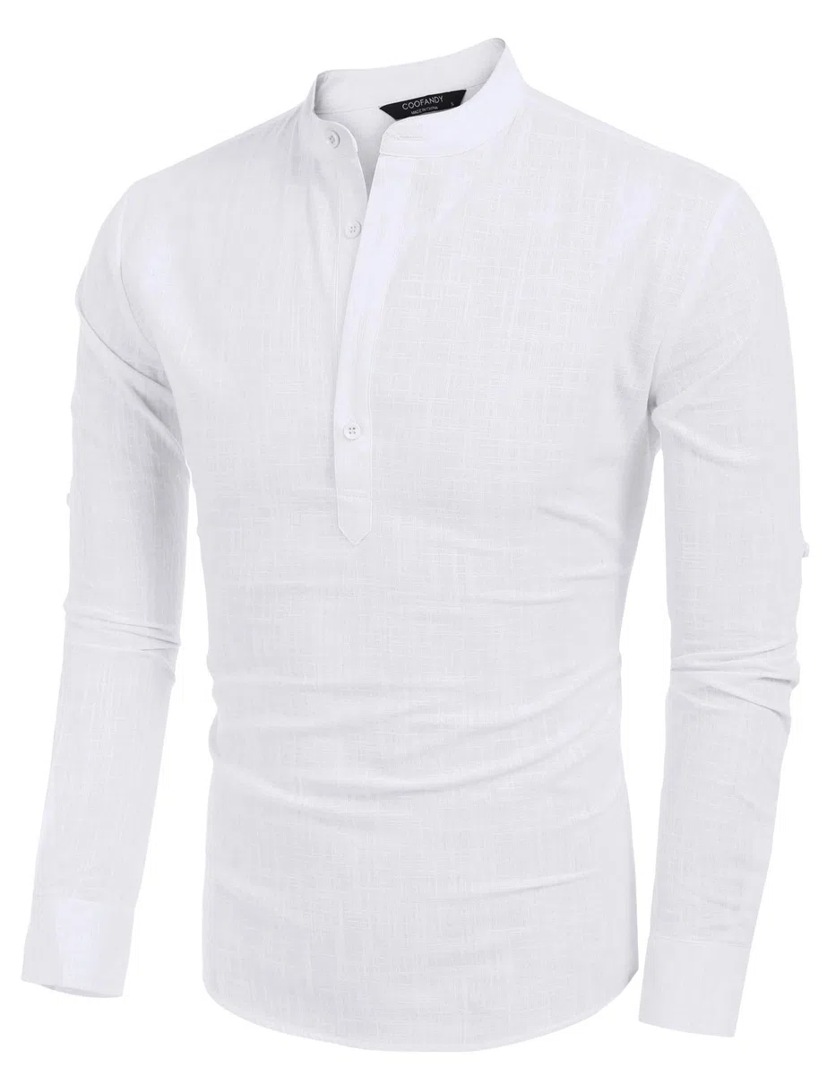 COOFANDY Camisa Henley de Manga Larga para Hombre Camisa de Lino Camisa de algodón Informal de Verano de Ajuste Regular