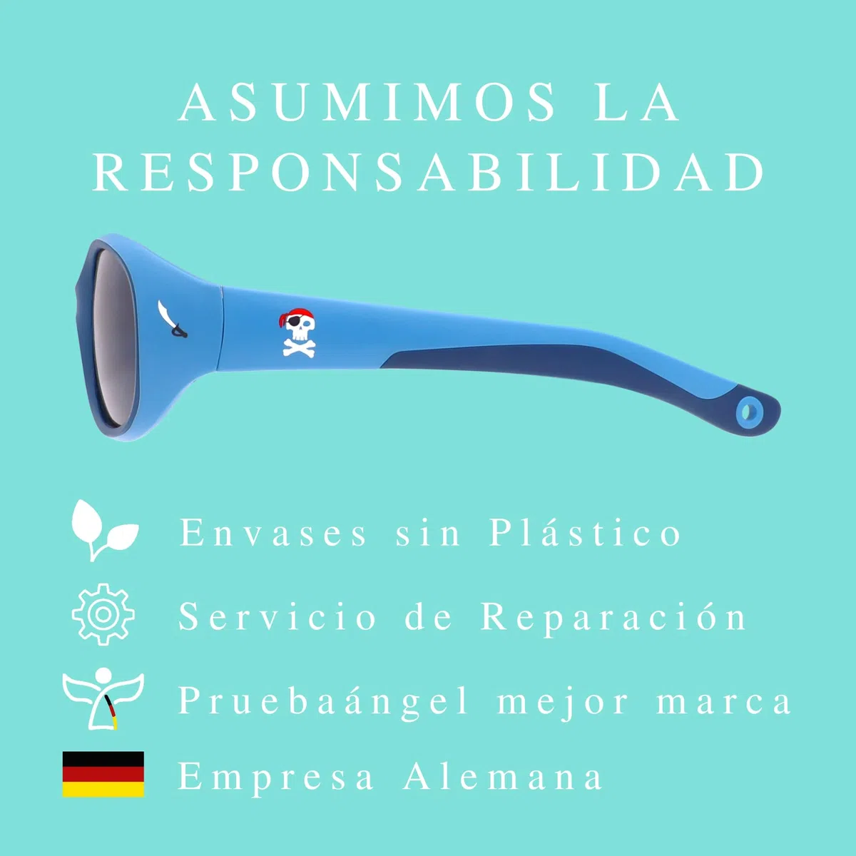 ActiveSol gafas de sol | NIÑO | 100% protección UV 400 | polarizadas | irrompibles, de goma flexible | 2-6 años | 22 gramos | Pirata